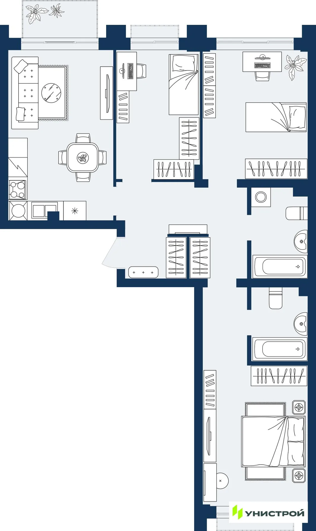 Планировка 3-комн. квартира, 78.79 м² ЖК «ГРАНД БЕРЕГ»