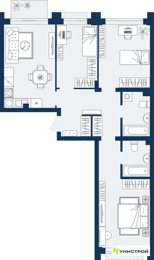 Планировка 3-комн. квартира, 78.79 м² ЖК «ГРАНД БЕРЕГ»