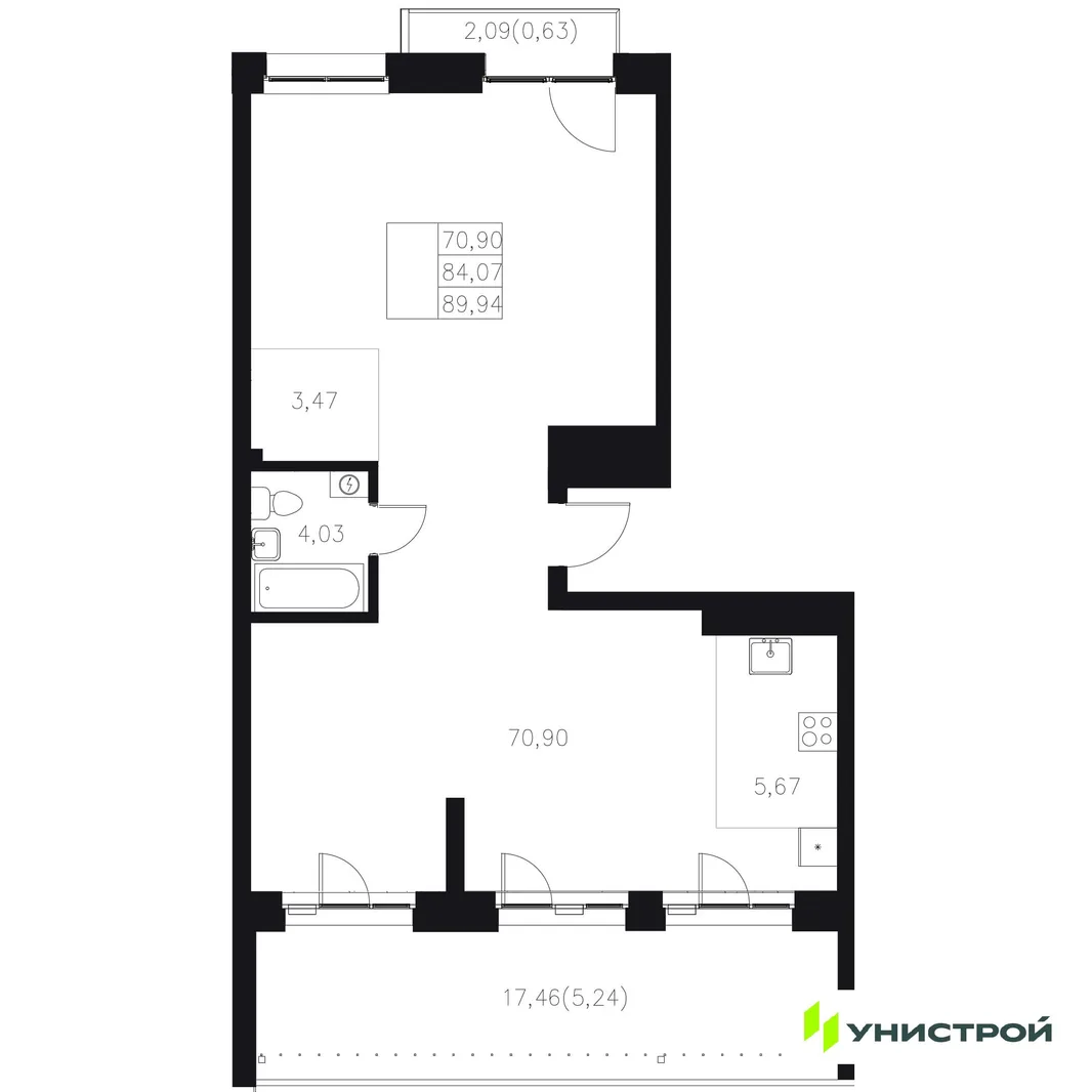 Планировка 1-комн. квартира, 89.94 м² ЖК «Statum»