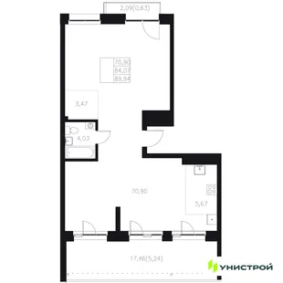 Планировка 1-комн. квартира, 89.94 м² ЖК «Statum»