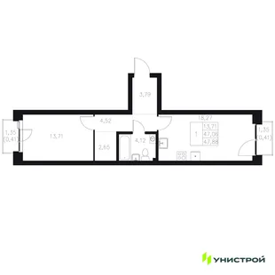 Планировка 1-комн. квартира, 47.88 м² ЖК «Statum»