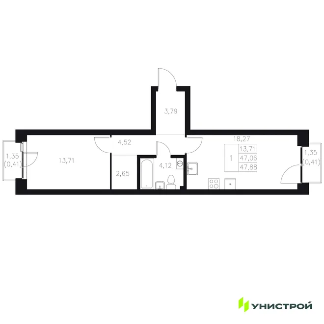 Планировка 1-комн. квартира, 47.88 м² ЖК «Statum» Планировка 1-комн. квартира, 47.88 м² ЖК «Statum»