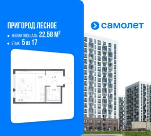 Планировка Студия, 22.58 м² ЖК «Пригород Лесное»