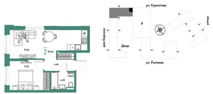 Планировка 2-комн. квартира, 39.4 м² ЖК «Остров-сад»