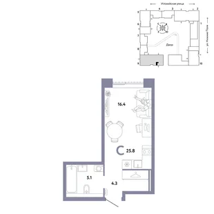 Планировка Студия, 25.8 м² ЖК «Страна.Заречная»