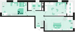 Планировка 2-комн. квартира, 67.8 м² ЖК «Первое место»