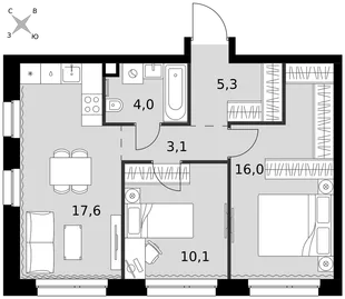 Квартира 3-комн. квартира, 56.1 м² ЖК «Симоновский Вал» Фото 1 Квартира 3-комн. квартира, 56.1 м² ЖК «Симоновский Вал» Фото 1