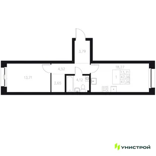 Планировка 1-комн. квартира, 47.06 м² ЖК «Statum»