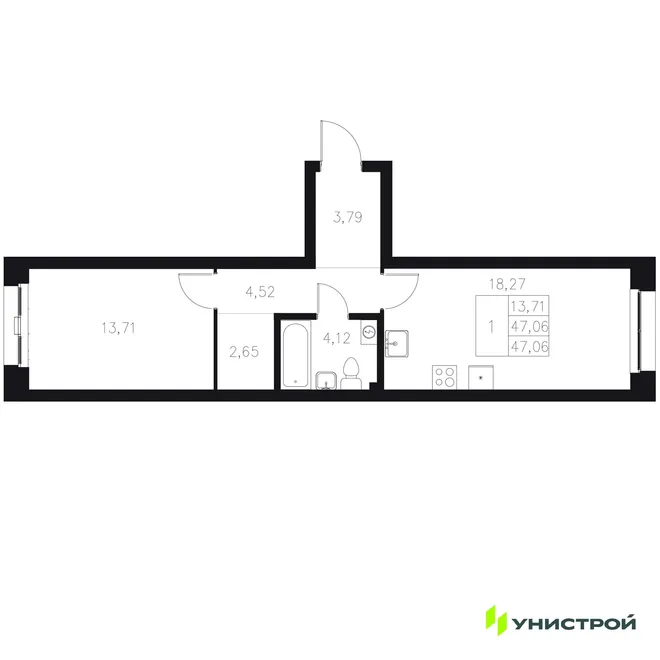 Планировка 1-комн. квартира, 47.06 м² ЖК «Statum» Планировка 1-комн. квартира, 47.06 м² ЖК «Statum»