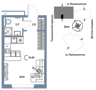 Планировка Студия, 24.6 м² ЖК «Страна Прибрежная»