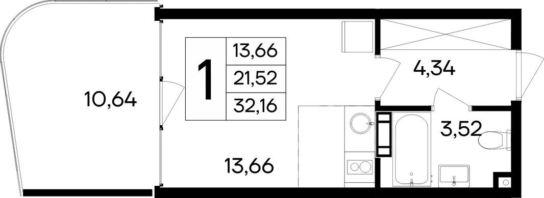 Планировка Студия, 32.16 м² Курортный кластер «САГА»