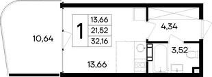 Планировка Студия, 32.16 м² Курортный кластер «САГА»