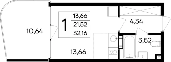 Планировка Студия, 32.16 м² Курортный кластер «САГА»