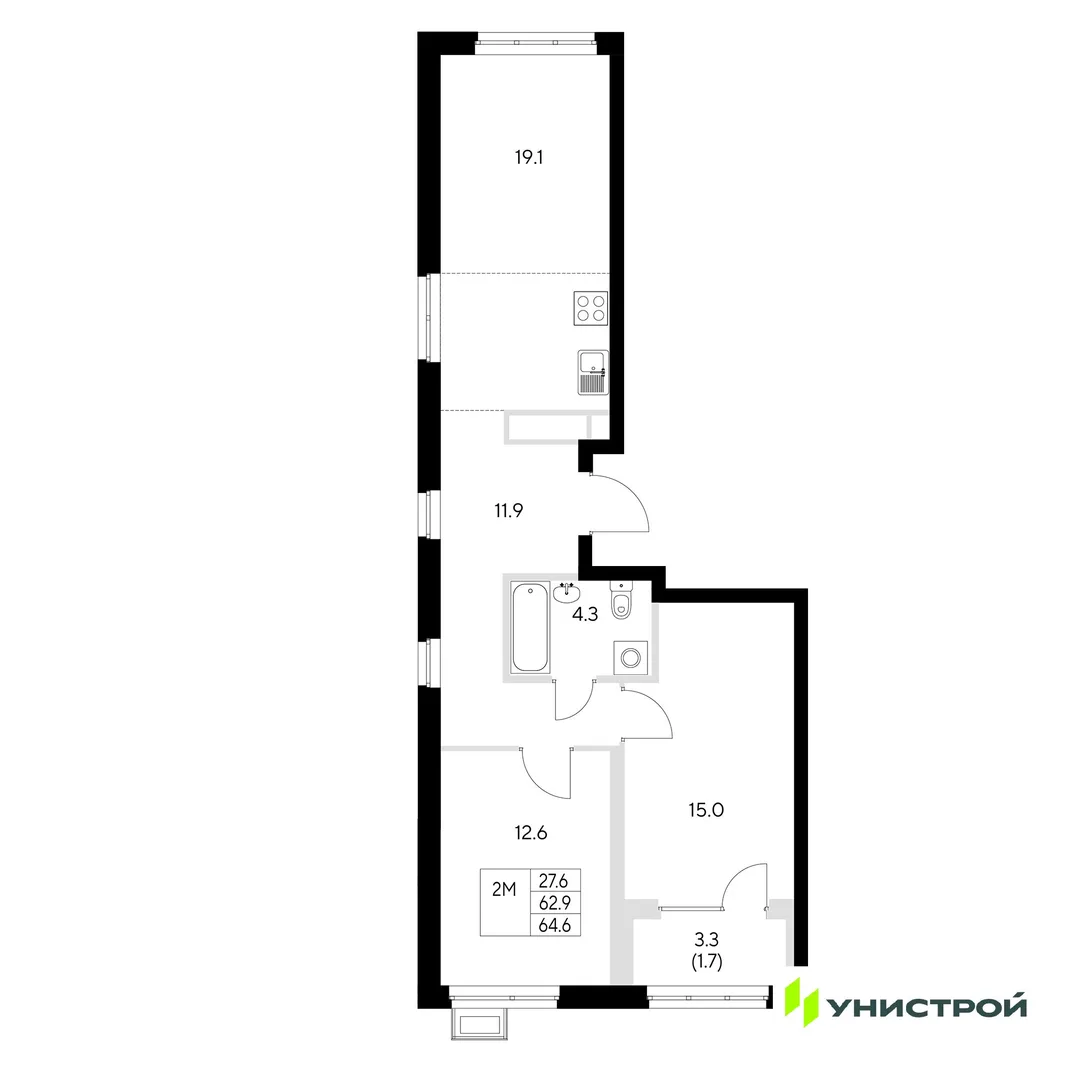 Планировка 2-комн. квартира, 64.6 м² ЖК «Стадиум»