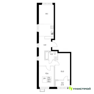 Планировка 2-комн. квартира, 64.6 м² ЖК «Стадиум»