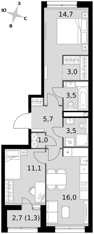 Квартира 2-комн. квартира, 59.8 м² ЖК «Sky Garden» Фото 1