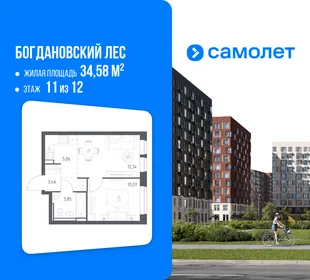 Планировка 1-комн. квартира, 34.58 м² ЖК «Богдановский Лес»