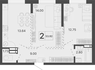 Планировка 2-комн. квартира, 53.92 м² ЖК «Светский лес»