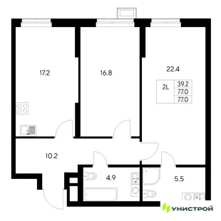 Планировка 2-комн. квартира, 77 м² ЖК «Стадиум»