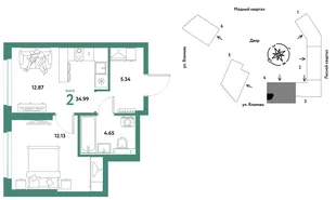 Планировка 2-комн. квартира, 34.99 м² ЖК «Сибирский сад»