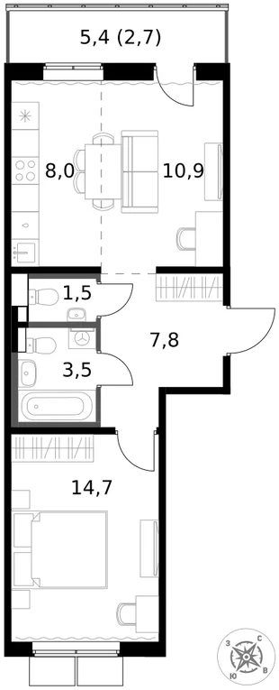Квартира 2-комн. квартира, 49.1 м² ЖК «1-й Южный» Фото 1 Квартира 2-комн. квартира, 49.1 м² ЖК «1-й Южный» Фото 1