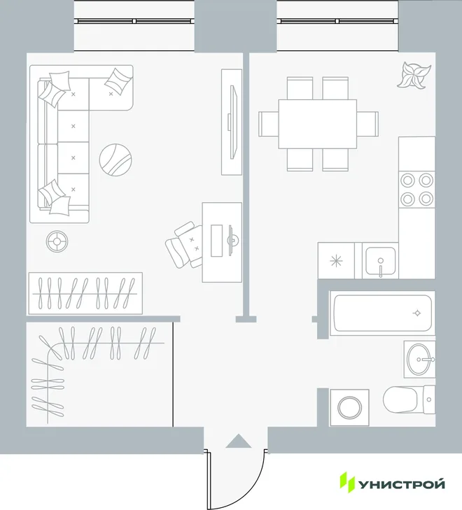 Планировка 1-комн. квартира, 38.18 м² ЖК «Причал» Планировка 1-комн. квартира, 38.18 м² ЖК «Причал»
