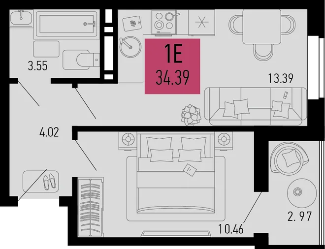Планировка 1-комн. квартира, 34.81 м² ЖК «Столицыно» Планировка 1-комн. квартира, 34.81 м² ЖК «Столицыно»