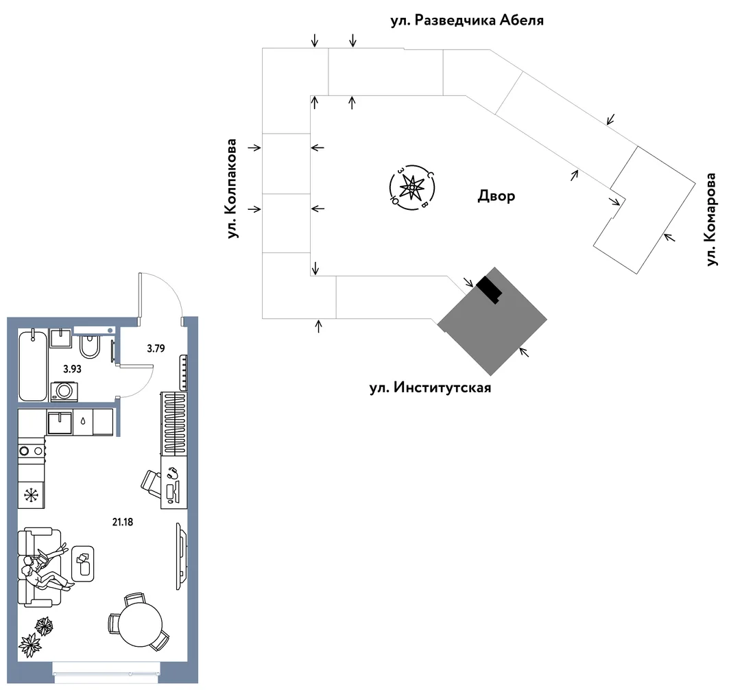 Планировка Студия, 28.9 м² ЖК «Страна.Парковая»