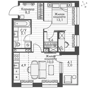 Квартира 2-комн. квартира, 45.9 м² ЖК «ФоРест» Фото 1 Квартира 2-комн. квартира, 45.9 м² ЖК «ФоРест» Фото 1