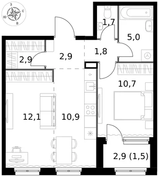 Квартира 2-комн. квартира, 49.5 м² ЖК «1-й Химкинский» Фото 1