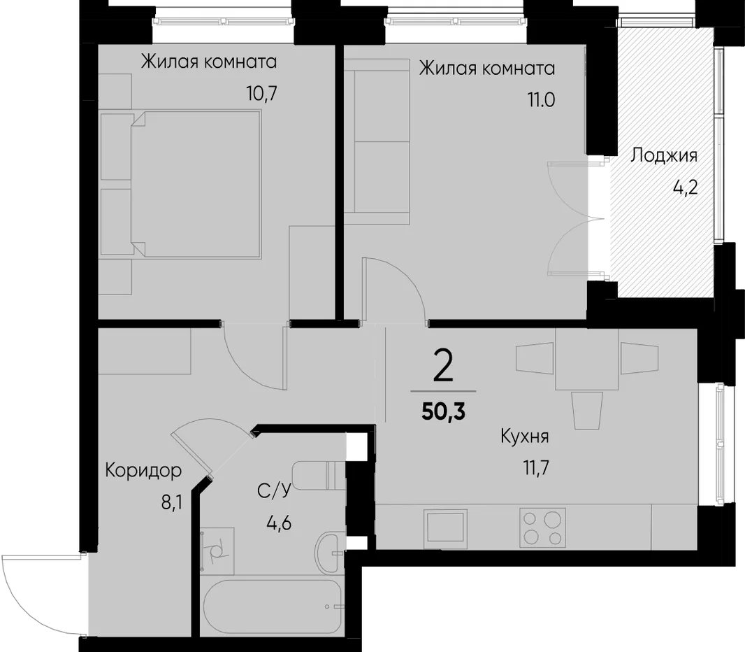 Планировка 2-комн. квартира, 50.3 м² ЖК «Васильевский остров»