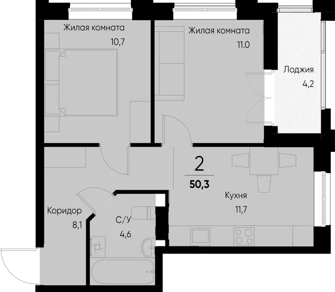Планировка 2-комн. квартира, 50.3 м² ЖК «Васильевский остров» Планировка 2-комн. квартира, 50.3 м² ЖК «Васильевский остров»