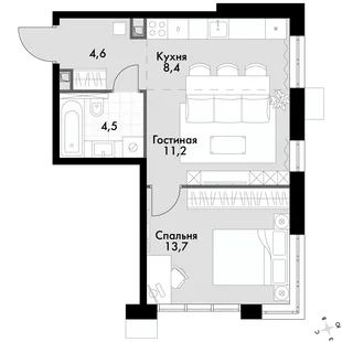 Квартира 2-комн. квартира, 42.4 м² ЖК «Флагман» Фото 1 Квартира 2-комн. квартира, 42.4 м² ЖК «Флагман» Фото 1