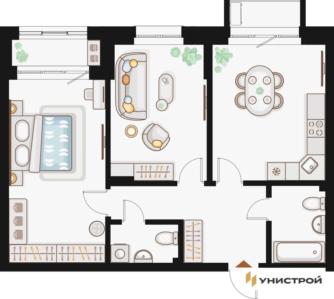 Планировка 2-комн. квартира, 70.92 м² ЖК «Жилой кластер Q на Кулагина»
