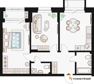 Планировка 2-комн. квартира, 70.92 м² ЖК «Жилой кластер Q на Кулагина»