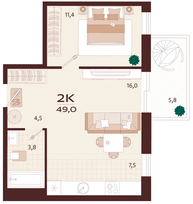 Планировка 2-комн. квартира, 49 м² ЖК «Роялта» Планировка 2-комн. квартира, 49 м² ЖК «Роялта»
