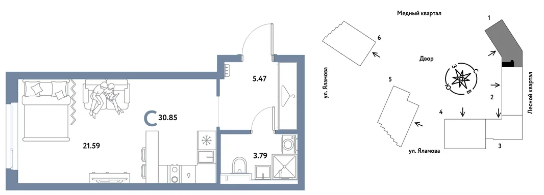 Планировка Студия, 30.85 м² ЖК «Сибирский сад»