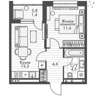 Квартира 1-комн. квартира, 35.4 м² ЖК «ФоРест» Фото 1 Квартира 1-комн. квартира, 35.4 м² ЖК «ФоРест» Фото 1