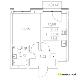 Планировка 1-комн. квартира, 33.61 м² ЖК «Statum»