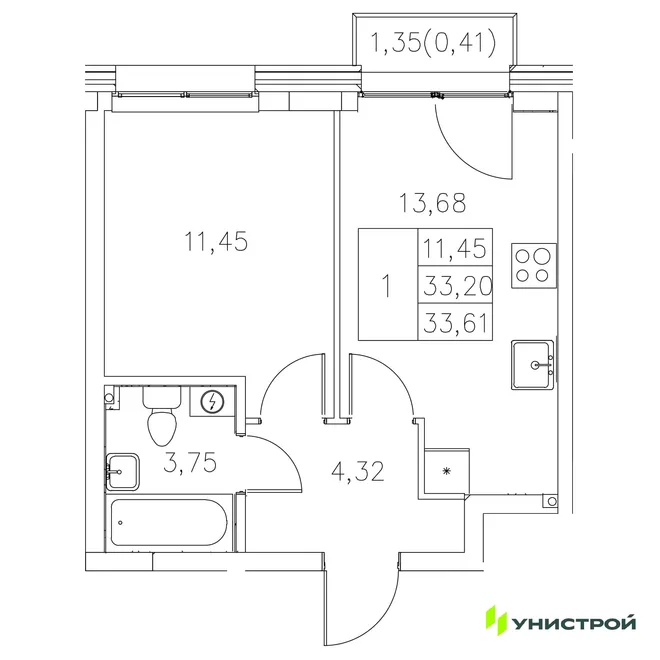 Планировка 1-комн. квартира, 33.61 м² ЖК «Statum» Планировка 1-комн. квартира, 33.61 м² ЖК «Statum»