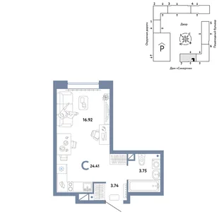 Планировка Студия, 24.41 м² ЖК «Юнион»