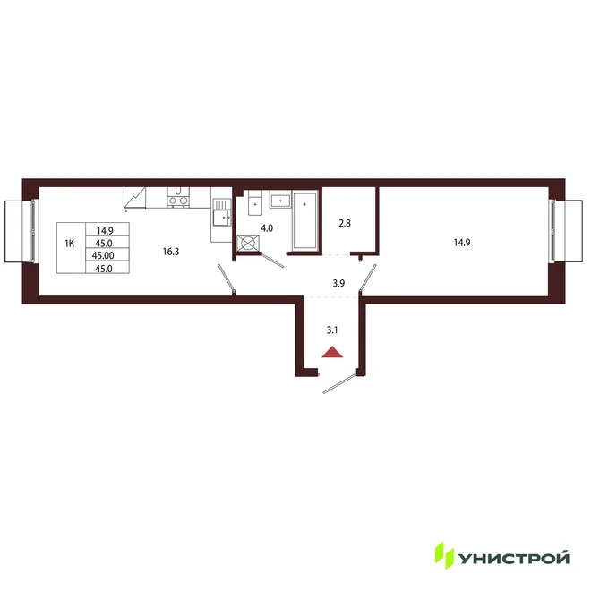 Планировка 1-комн. квартира, 45 м² ЖК «Лисино» Планировка 1-комн. квартира, 45 м² ЖК «Лисино»