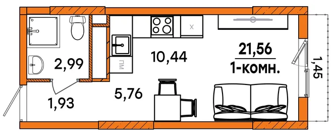 Планировка Студия, 21.56 м² ЖК «Юность»