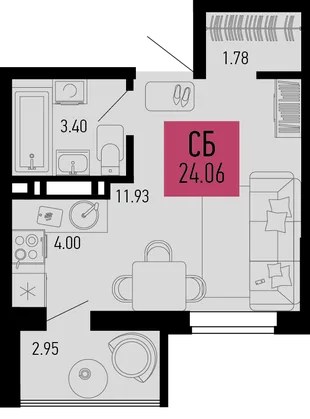 Планировка Студия, 24.06 м² ЖК «Столицыно»