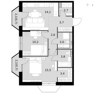Квартира 2-комн. квартира, 62.4 м² ЖК «Фриссон» Фото 1 Квартира 2-комн. квартира, 62.4 м² ЖК «Фриссон» Фото 1
