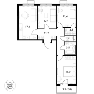 Квартира 3-комн. квартира, 76.9 м² ЖК «1-й Шереметьевский» Фото 1 Квартира 3-комн. квартира, 76.9 м² ЖК «1-й Шереметьевский» Фото 1