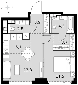 Квартира 2-комн. квартира, 45.1 м² ЖК «Sydney City» Фото 1 Квартира 2-комн. квартира, 45.1 м² ЖК «Sydney City» Фото 1