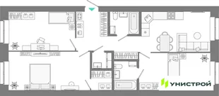 Планировка 3-комн. квартира, 87.43 м² ЖК «Лето»