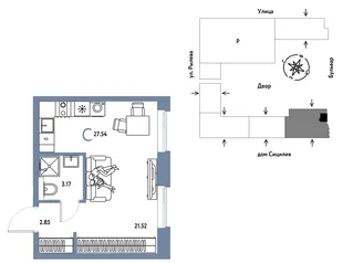 Планировка Студия, 27.54 м² ЖК «Остров-сад»