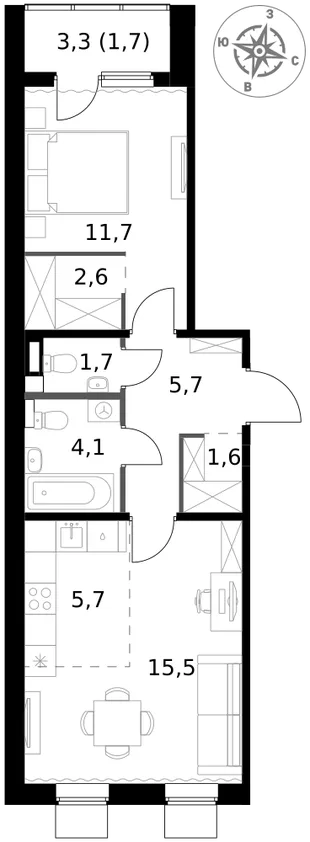 Квартира 2-комн. квартира, 50.3 м² ЖК «1-й Ясеневский» Фото 1 Квартира 2-комн. квартира, 50.3 м² ЖК «1-й Ясеневский» Фото 1